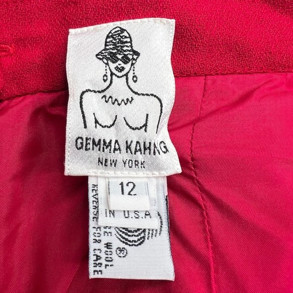 Vintage 1980's Gemma Kahng New York Red Wool Mini Skirt Size 12 - Picture 6 of 11